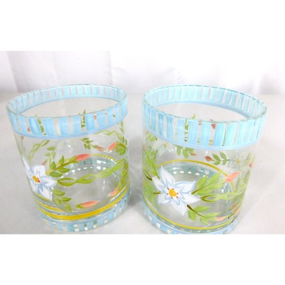 Hand Painted Capriware Glasses Set 2 Floral Pattern Flowers Barware Drinkware - Picture 6 of 10